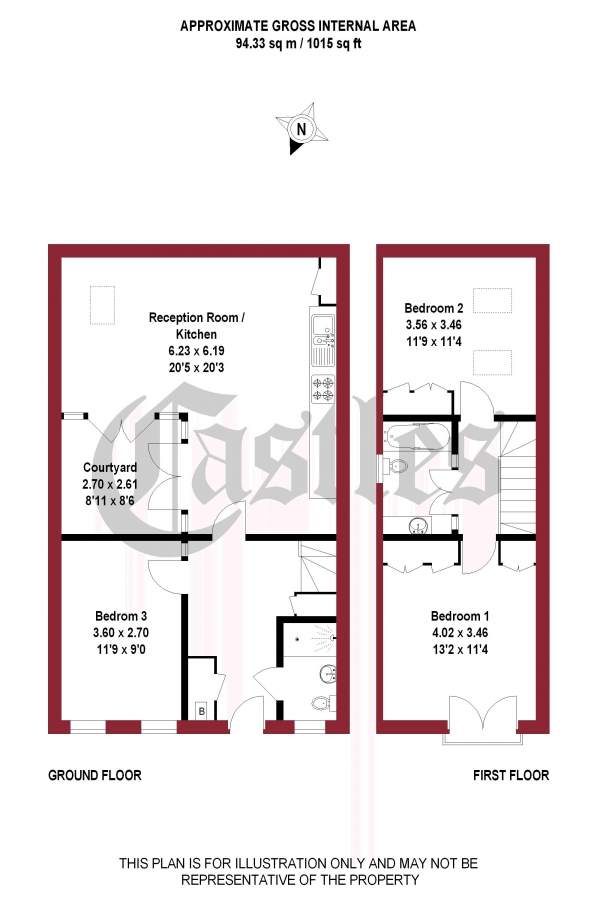 Floor Plan Image for 3 Bedroom Semi-Detached House to Rent in Crouch Hill, N8