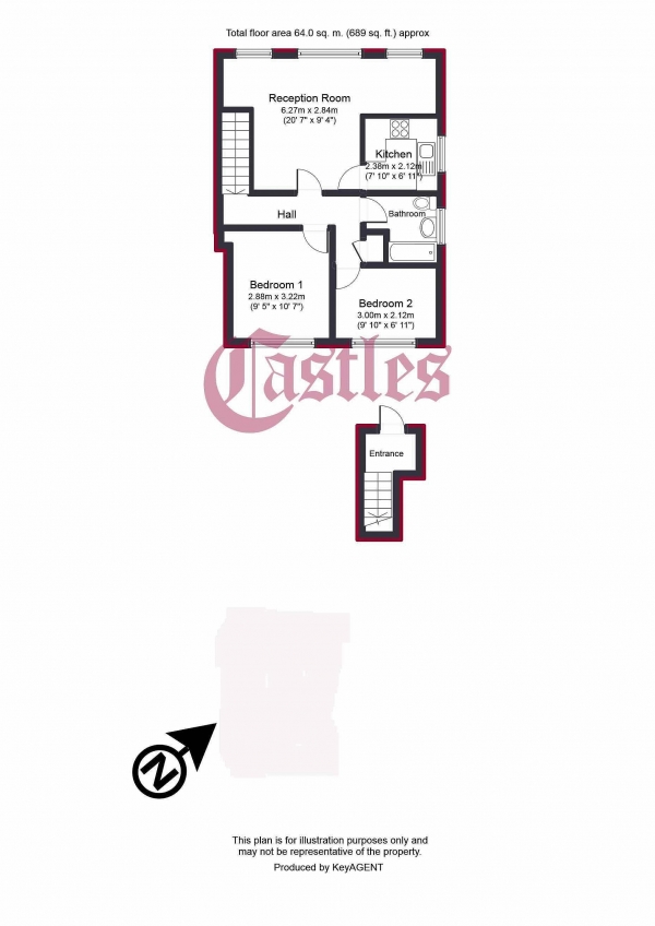 Floor Plan Image for 2 Bedroom Property to Rent in Middle Lane, N8