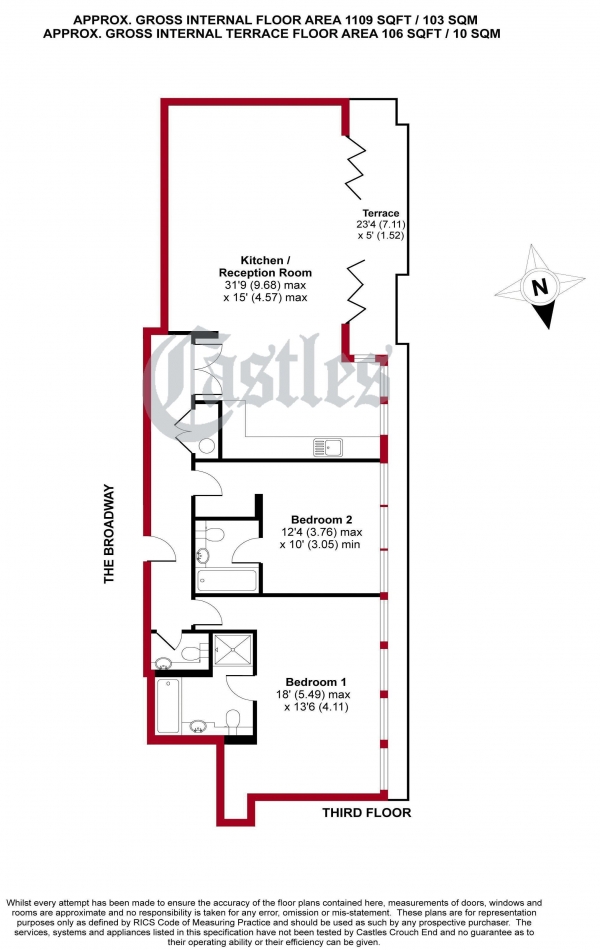 Floor Plan Image for 2 Bedroom Apartment to Rent in Village Apartments, Central Crouch End, N8