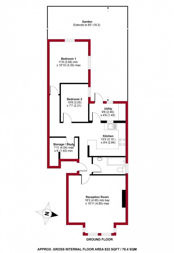 Floor Plan Image for 2 Bedroom Apartment to Rent in Ferme Park Road, N8