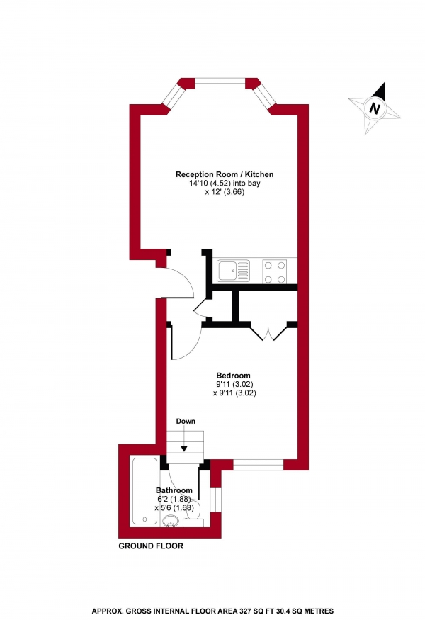 Floor Plan Image for 1 Bedroom Apartment to Rent in Hanley Road, N4
