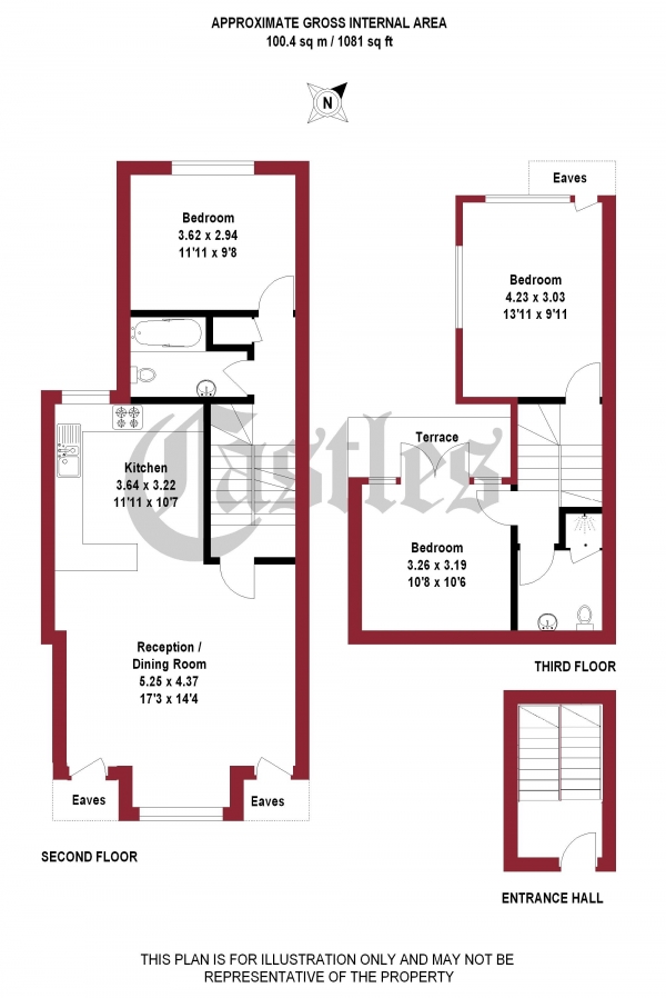 Floor Plan Image for 3 Bedroom Apartment to Rent in Topsfield Parade, Crouch End, N8