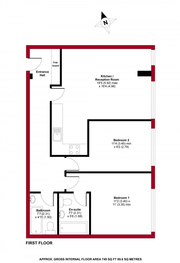 Floor Plan Image for 2 Bedroom Apartment to Rent in Village Apartments, Central Crouch End, N8