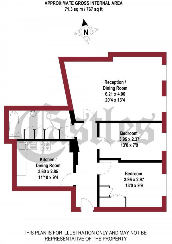 Floor Plan Image for 2 Bedroom Apartment to Rent in Spencer Mews, Spencer Avenue, N13