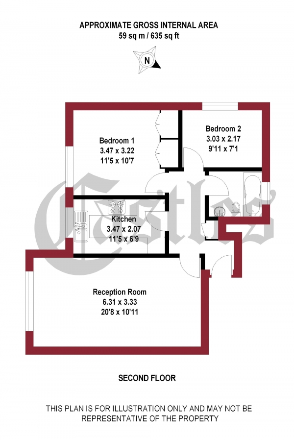 Floor Plan Image for 2 Bedroom Apartment for Sale in HighView, Crouch Hill, N8