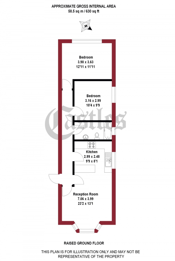 Floor Plan Image for 2 Bedroom Apartment to Rent in Ferme Park Road, N8