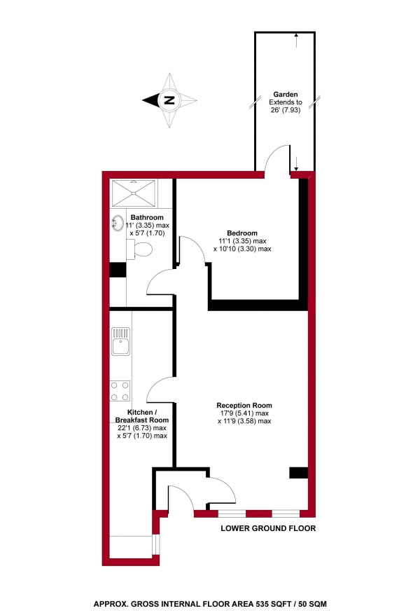 Floor Plan Image for 1 Bedroom Apartment to Rent in Church Lane, N8