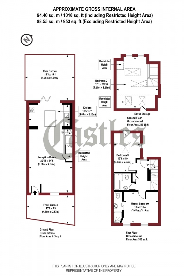 Floor Plan Image for 3 Bedroom Terraced House for Sale in Middle Lane, N8