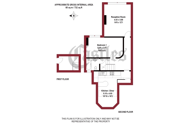 Floor Plan Image for 1 Bedroom Apartment to Rent in Middle Lane, N8