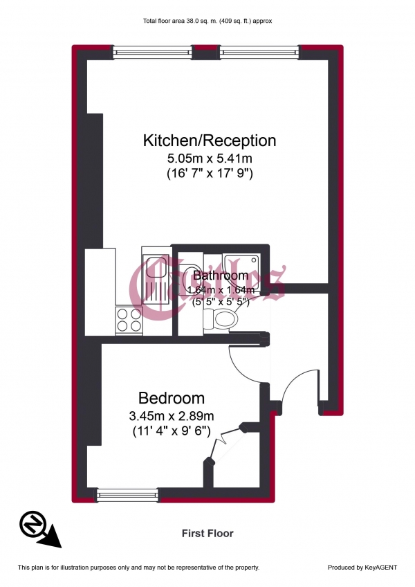 Floor Plan Image for 1 Bedroom Apartment to Rent in Nelson Road, N8