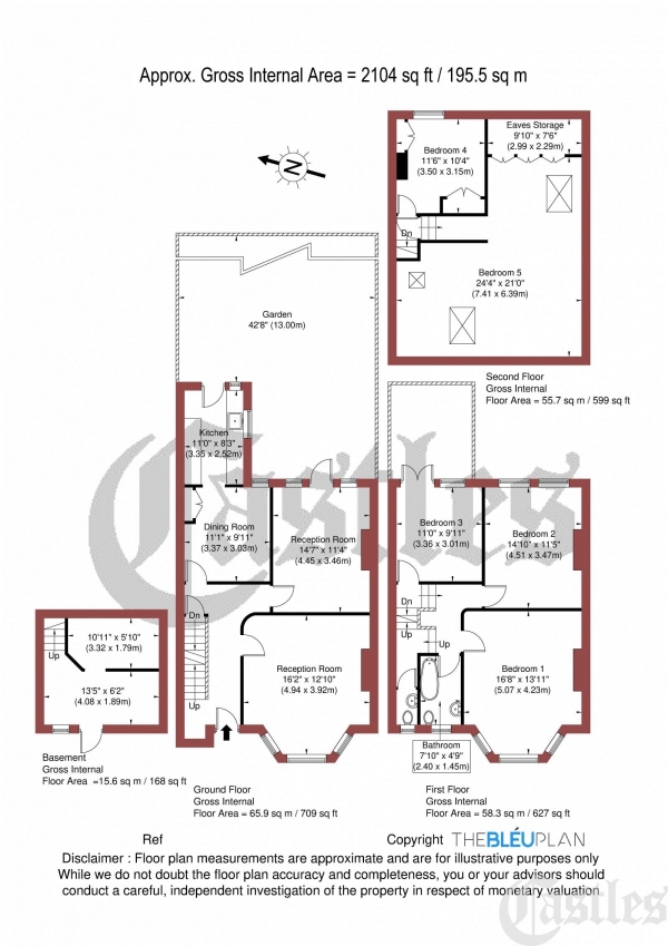 Floor Plan Image for 5 Bedroom Terraced House for Sale in Denton Road, N8