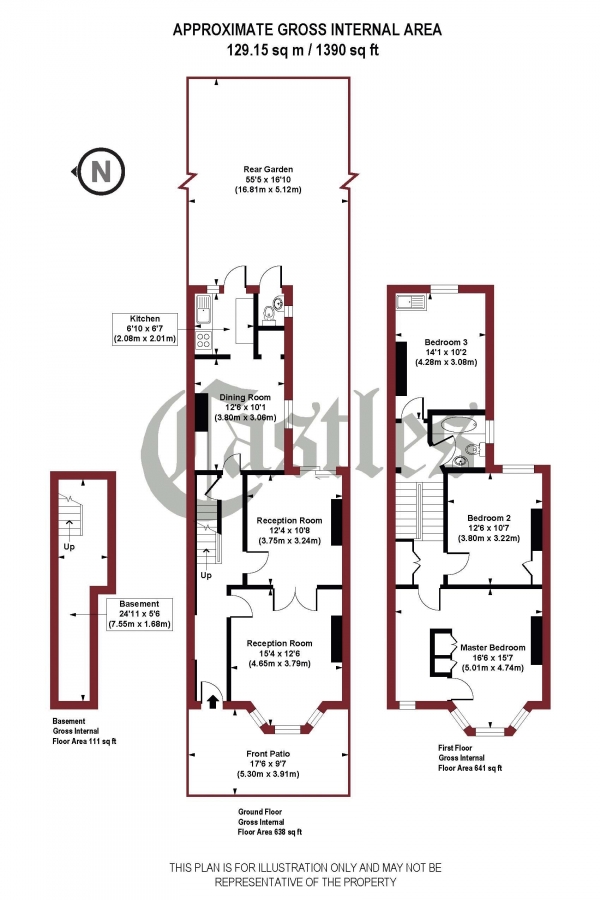 Floor Plan Image for 3 Bedroom Terraced House for Sale in Park Hall Road, N2