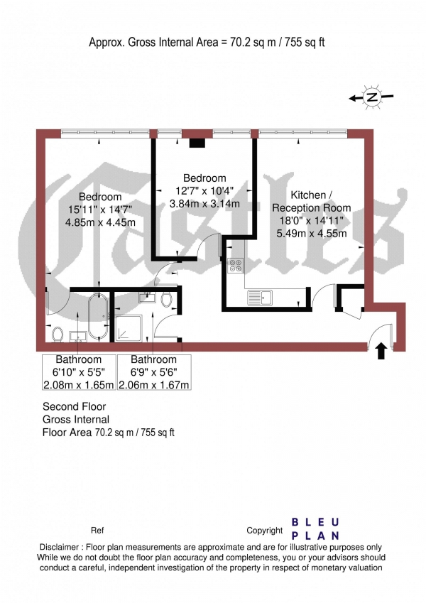 Floor Plan Image for 2 Bedroom Apartment for Sale in Village Apartments, Central Crouch End, N8