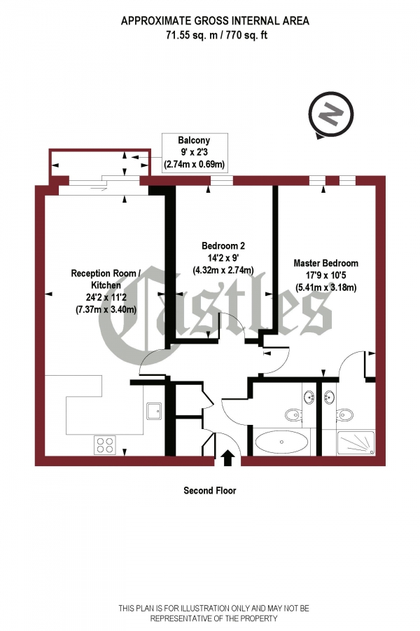 Floor Plan Image for 2 Bedroom Apartment for Sale in Northpoint, Tottenham Lane, N8