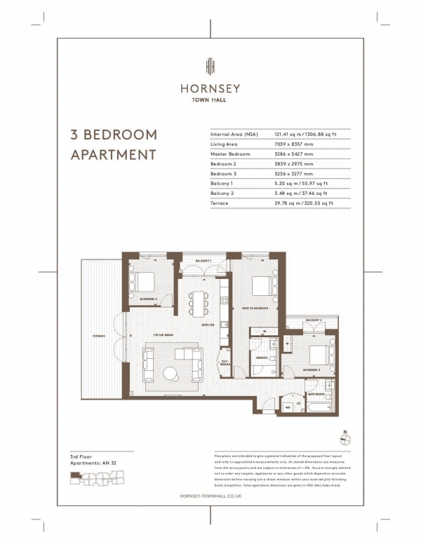 Floor Plan Image for 3 Bedroom Apartment for Sale in Hornsey Town Hall, N8