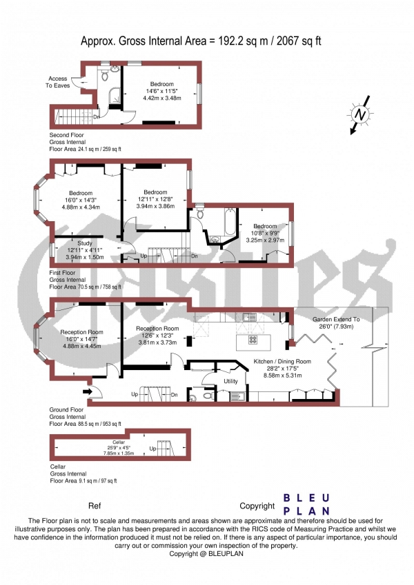 Floor Plan Image for 4 Bedroom Terraced House for Sale in Inderwick Road, N8