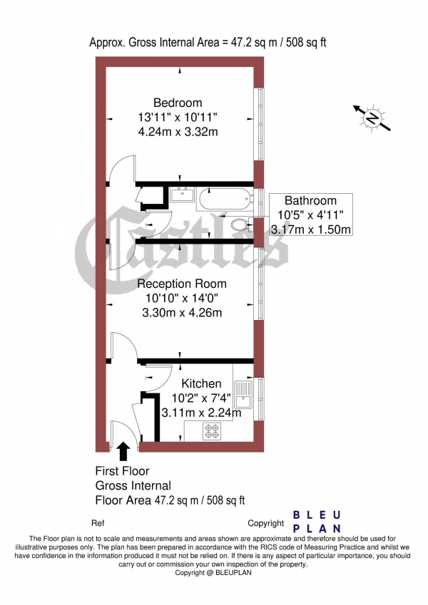 Floor Plan Image for 1 Bedroom Apartment for Sale in Mount View Road, N4