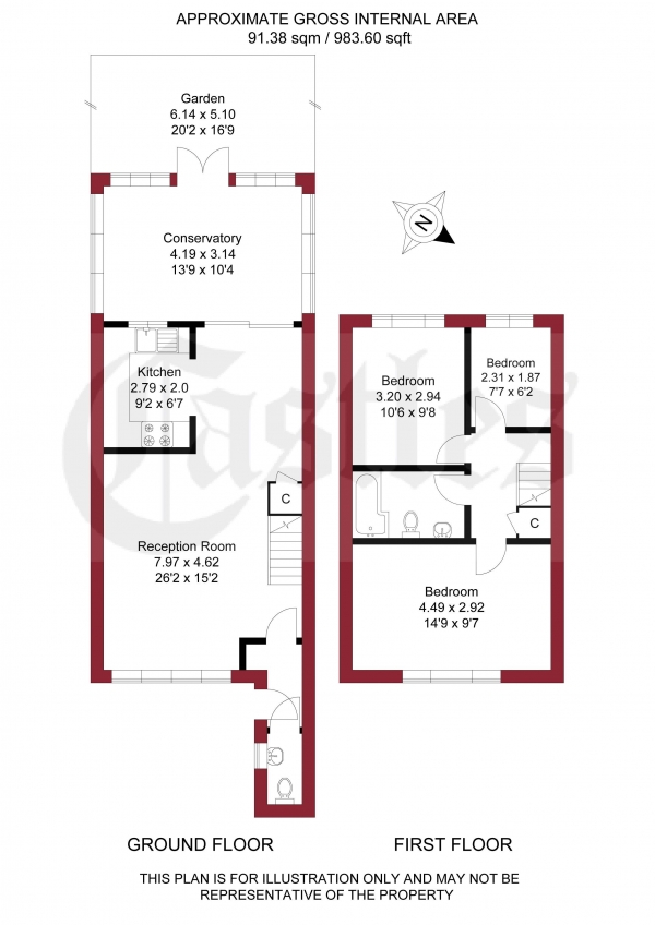 Floor Plan Image for 3 Bedroom Terraced House for Sale in Mahon Close, Enfield