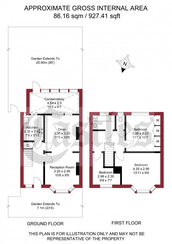 Floor Plan for 3 Bedroom Terraced House for Sale in Cowland Avenue, Enfield, EN3, 7DX -  &pound410,000