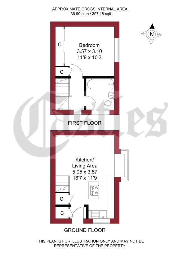 Floor Plan Image for 1 Bedroom End of Terrace House for Sale in Jacksons Drive, Waltham Cross