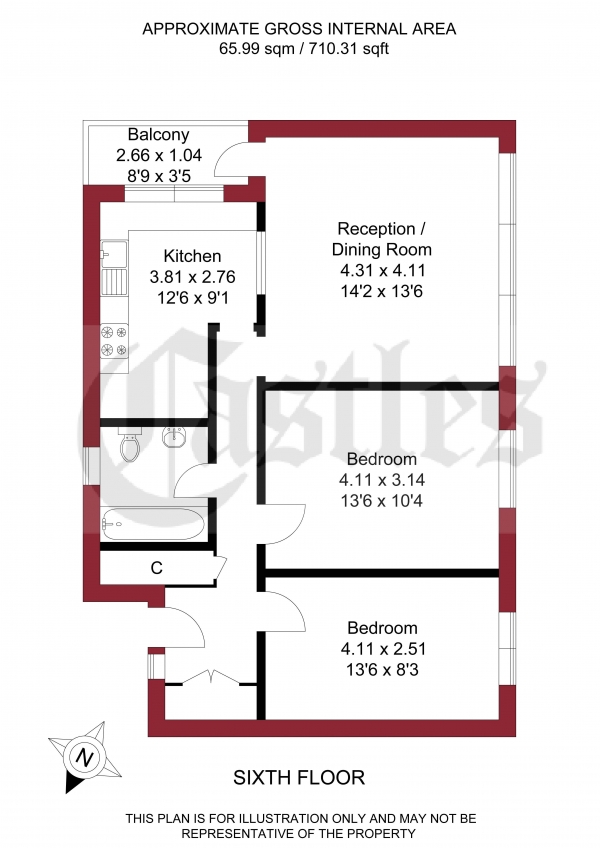 Floor Plan Image for 2 Bedroom Flat for Sale in Brookbank, Turkey Street, Enfield