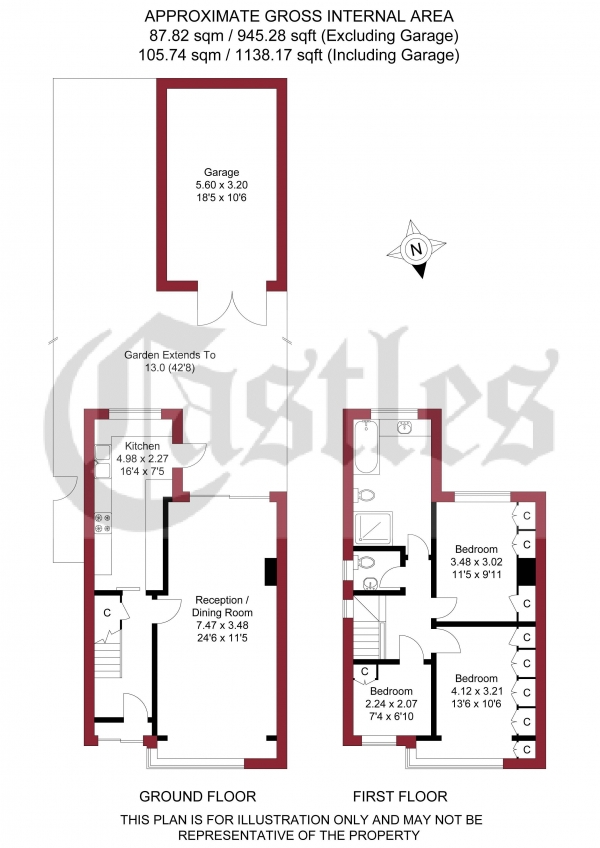 Floor Plan for 3 Bedroom End of Terrace House for Sale in Fouracres, Enfield, EN3, 5DP -  &pound450,000