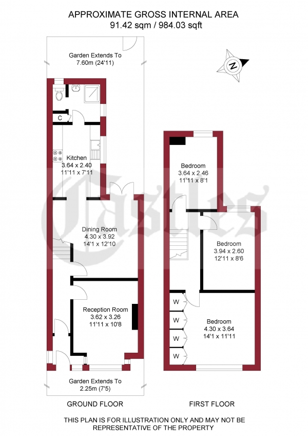 Floor Plan for 3 Bedroom Terraced House for Sale in Salisbury Road, Enfield, EN3, 6HG -  &pound415,000