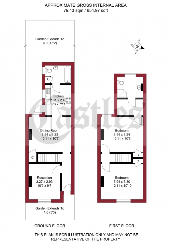 Floor Plan for 2 Bedroom Terraced House for Sale in Queens Road, Waltham Cross, Waltham Cross, EN8, 7HT -  &pound368,995