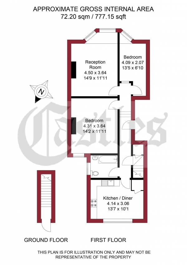 Floor Plan Image for 2 Bedroom Flat for Sale in Windmill Hill, Enfield