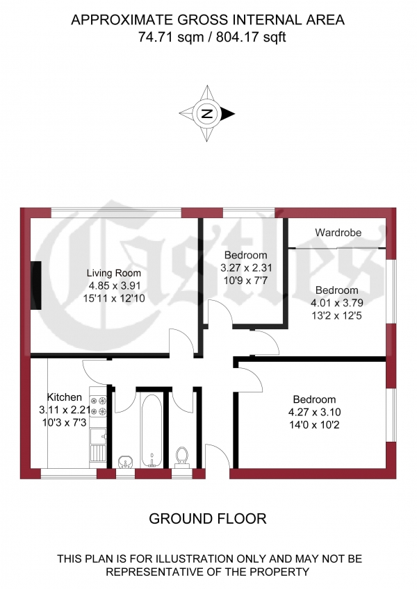 Floor Plan Image for 3 Bedroom Flat for Sale in Hoe Lane, Enfield