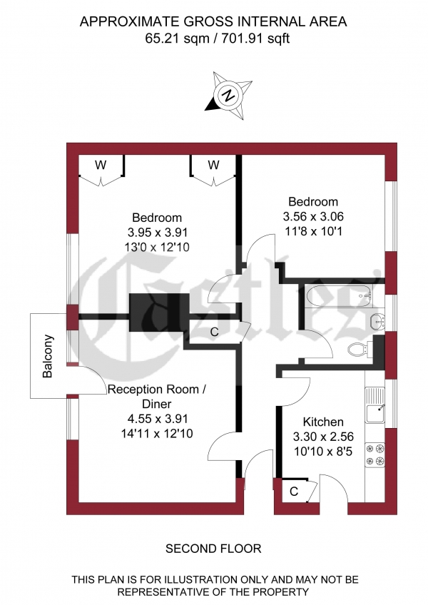 Floor Plan Image for 2 Bedroom Flat for Sale in Ordnance Road, Enfield