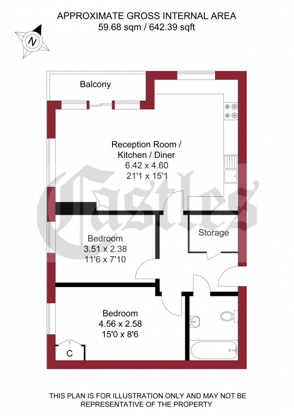 Floor Plan Image for 2 Bedroom Flat for Sale in Southbury Road, Enfield