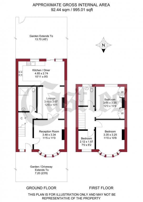 Floor Plan Image for 3 Bedroom Terraced House for Sale in Bullsmoor Gardens, Waltham Cross