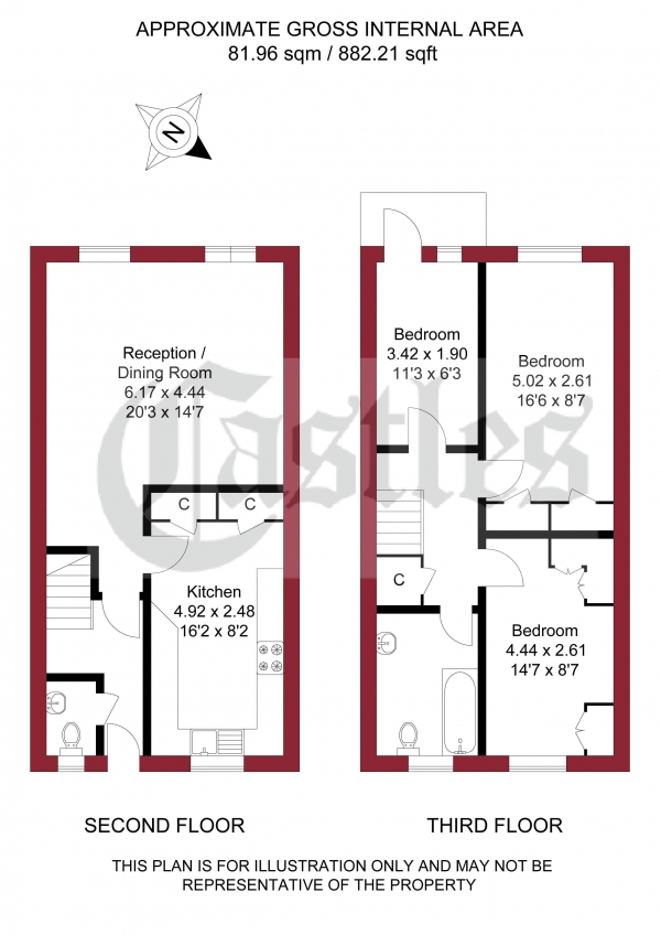 Floor Plan for 3 Bedroom Maisonette for Sale in Alderney House, Eastfield Road, Enfield, EN3, 5XA -  &pound315,000