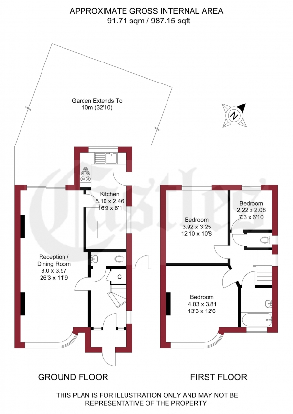 Floor Plan Image for 3 Bedroom Semi-Detached House for Sale in Hertford Road, Enfield