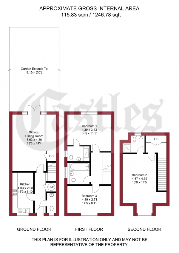 Floor Plan for 3 Bedroom End of Terrace House for Sale in De Burgh Close, Broxbourne, EN10, 6GL -  &pound538,000