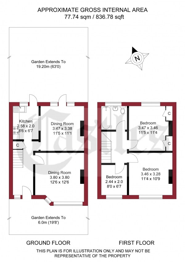 Floor Plan for 3 Bedroom Terraced House for Sale in Goat Lane, Enfield, EN1, 4UA -  &pound475,000