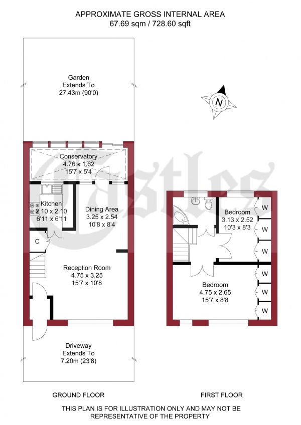 Floor Plan Image for 2 Bedroom Terraced House for Sale in Roedean Avenue, Enfield