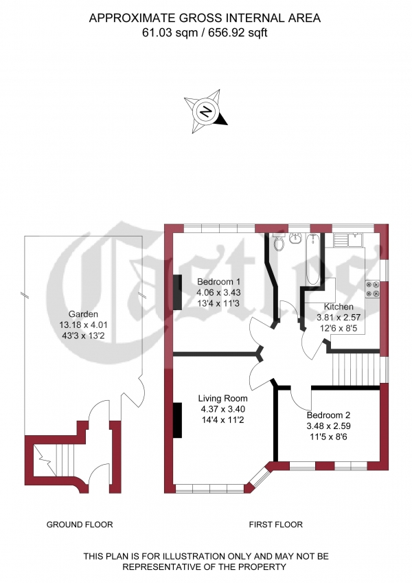 Floor Plan for 2 Bedroom Maisonette for Sale in Myddelton Avenue, Enfield, EN1, 4AQ -  &pound355,000