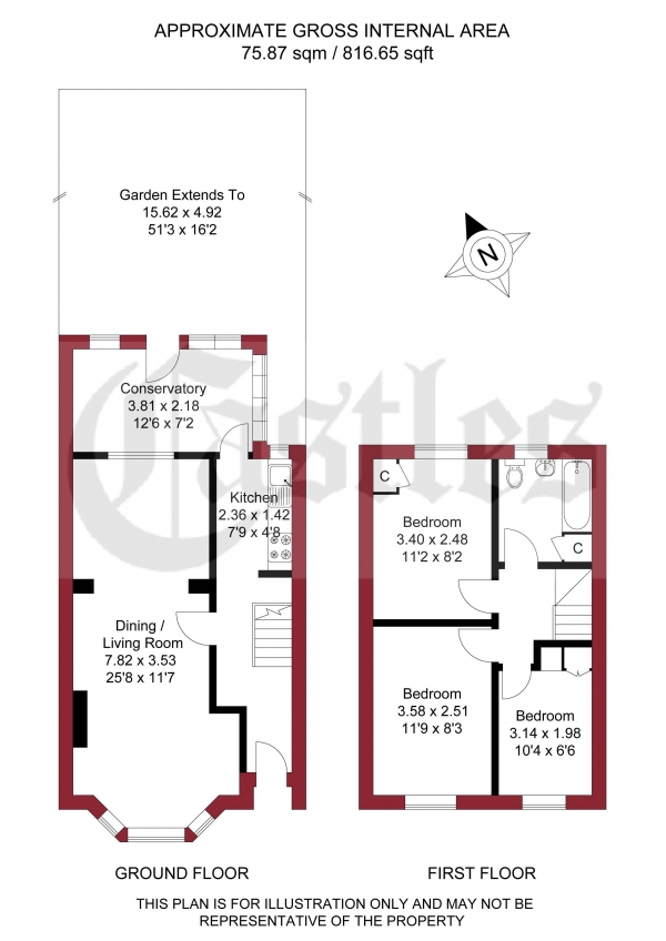 Floor Plan Image for 3 Bedroom Terraced House for Sale in Oatlands Road, Enfield