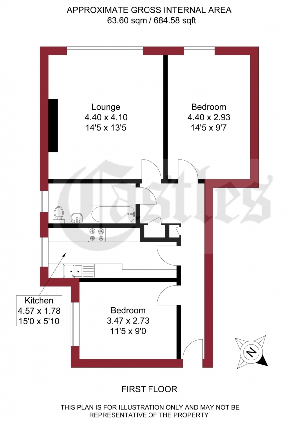 Floor Plan Image for 2 Bedroom Flat for Sale in Bridle Close, Enfield