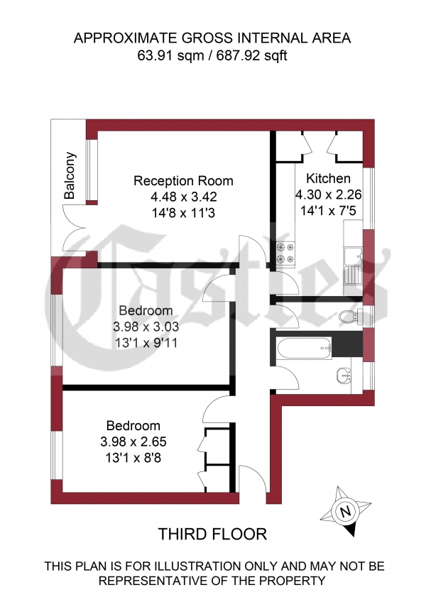 Floor Plan Image for 2 Bedroom Apartment for Sale in Lansdowne Drive, London