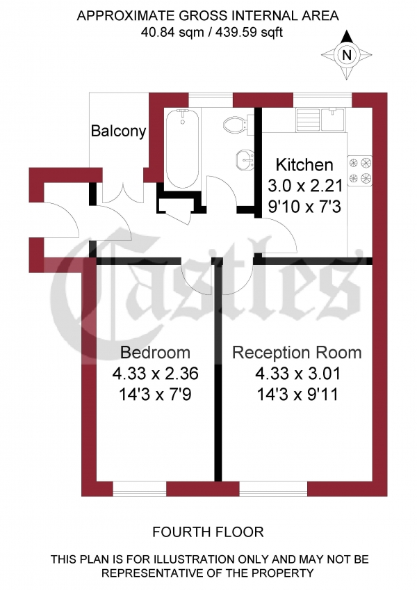 Floor Plan Image for 1 Bedroom Apartment for Sale in Wrens Park House, Warwick Grove, London