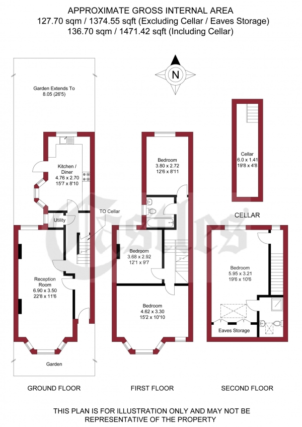 Floor Plan Image for 4 Bedroom Terraced House for Sale in Elmcroft Street, London