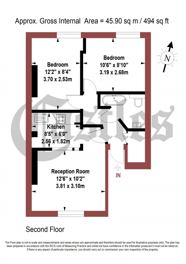 Floor Plan Image for 2 Bedroom Apartment for Sale in Downs Road, London