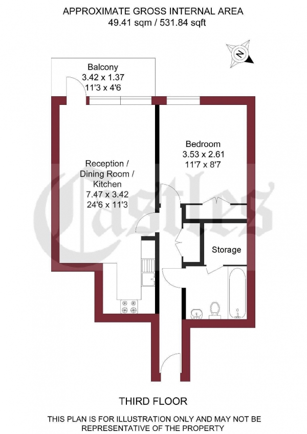 Floor Plan Image for 1 Bedroom Apartment for Sale in Armstrong House, Southwold Road, London