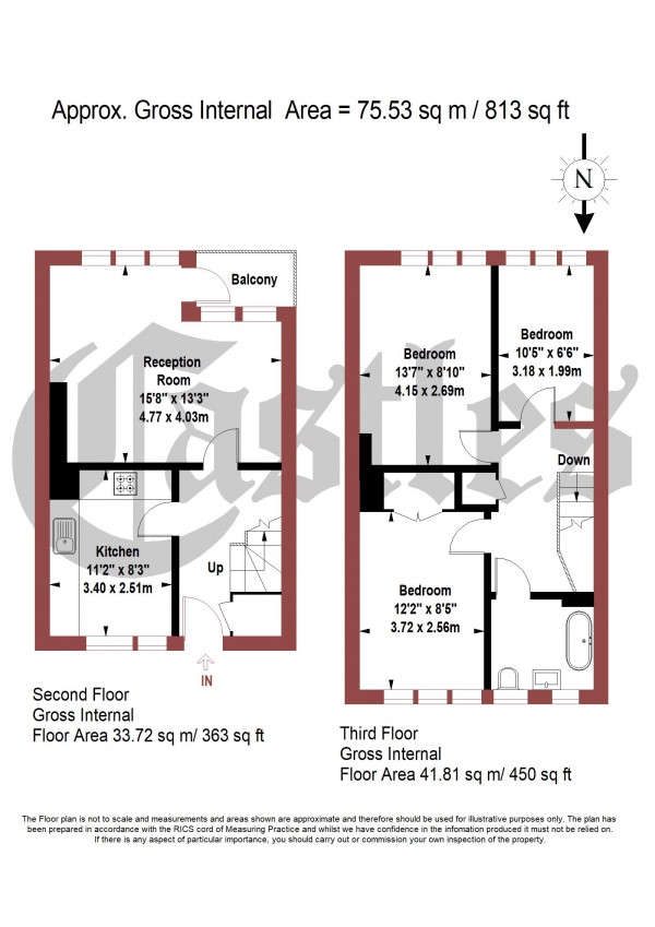 Floor Plan for 3 Bedroom Maisonette for Sale in Hassett Road, London, E9, 5SW -  &pound495,000