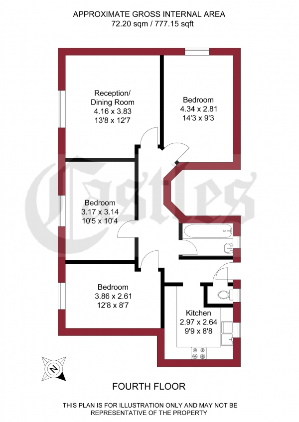 Floor Plan Image for 3 Bedroom Apartment for Sale in Stamford Hill, London