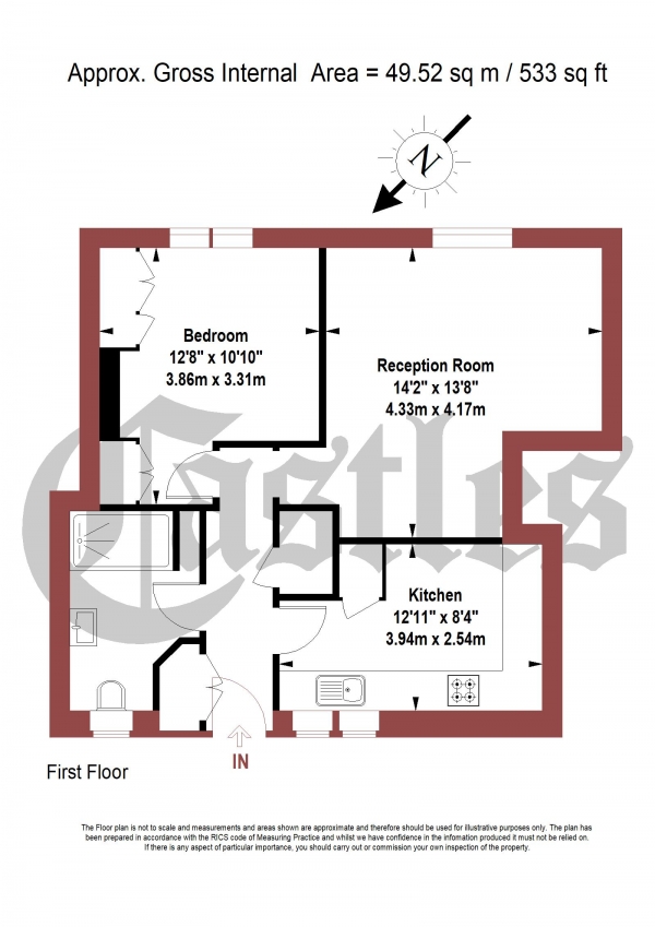 Floor Plan for 1 Bedroom Apartment for Sale in Weald Square, Upper Clapton Road, London, E5, 8SR -  &pound385,000