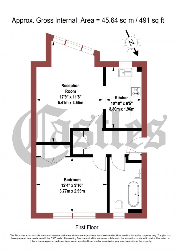 Floor Plan for 1 Bedroom Apartment for Sale in Kenninghall Road, London, E5, 8BY - Guide Price &pound350,000